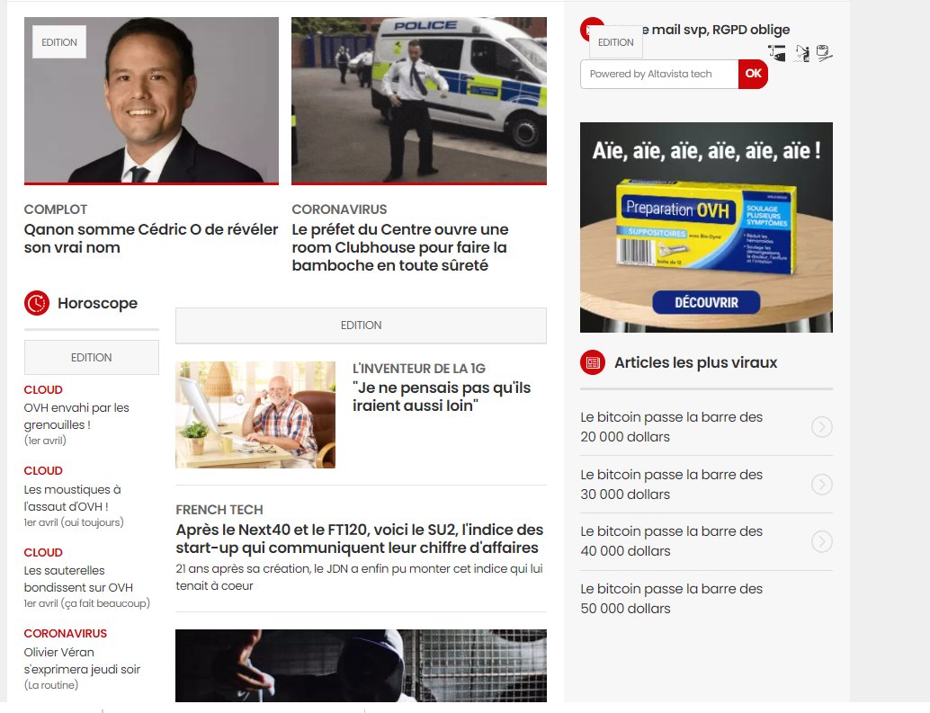 🐟Une fois n'est pas coutume, le JDN a concocté une home "poisson d'avril". On espère vous remonter un peu le moral après le discours d'hier soir🐟

Pour voir toutes nos super blagues : journaldunet.com