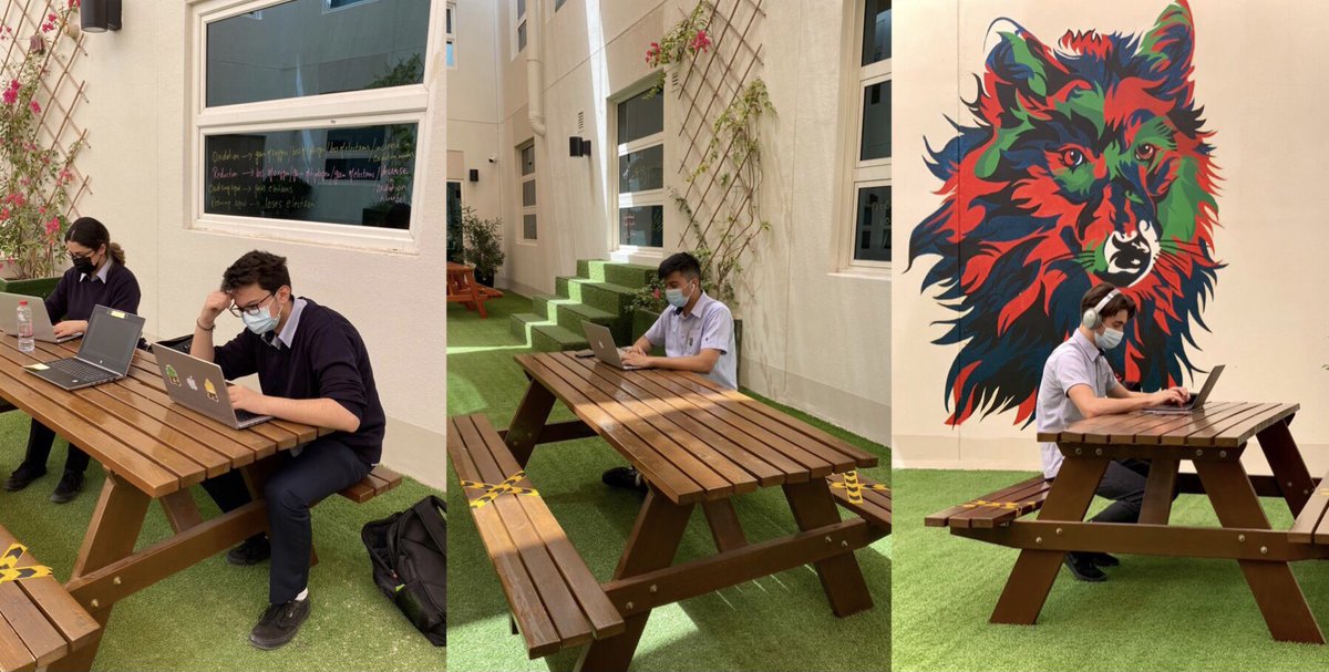 The modern socially distanced outdoor classroom! Face to Face students collaborating with #DistanceLearning students. #Covid19 teaching strategies

#DreamInspireAchieve #IB #CareerProgram #FutureReady #PersonalDevelopment #Responsibility