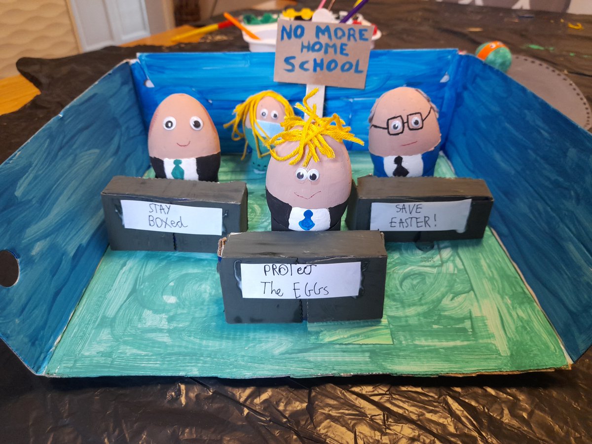 stacey_gwilliam's tweet photo. My sons egg competition entry 🥚😁🐰 #BorisJohnson #eggs #Easter #lockdown #Competition #YewTreePrimary https://t.co/gxhcOz5SRv
