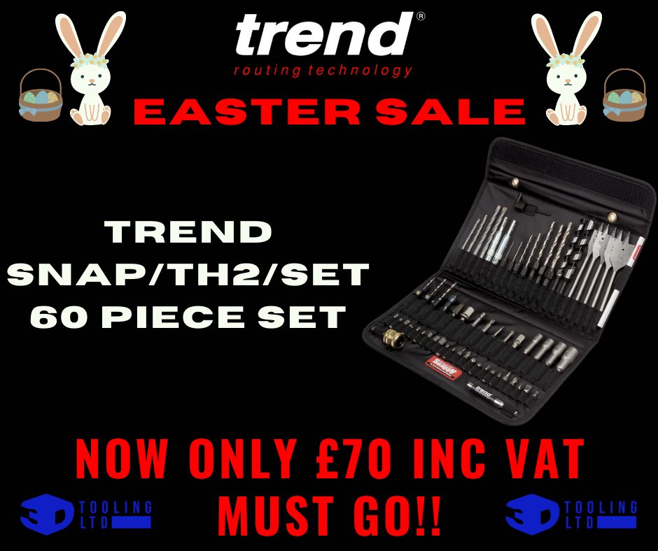 3dtooling's tweet photo. ** EASTER SALE **

#TREND SNAP/TH2/SET 60 PIECE SET NOW ONLY £70 INC VAT!!

** MUST GO **

https://t.co/C216oSXIIK

VISIT IN STORE OR CALL: 01204 701000

#promotion #sale #eastersale #clearance #3dtooling https://t.co/Cm3lq1WAG5