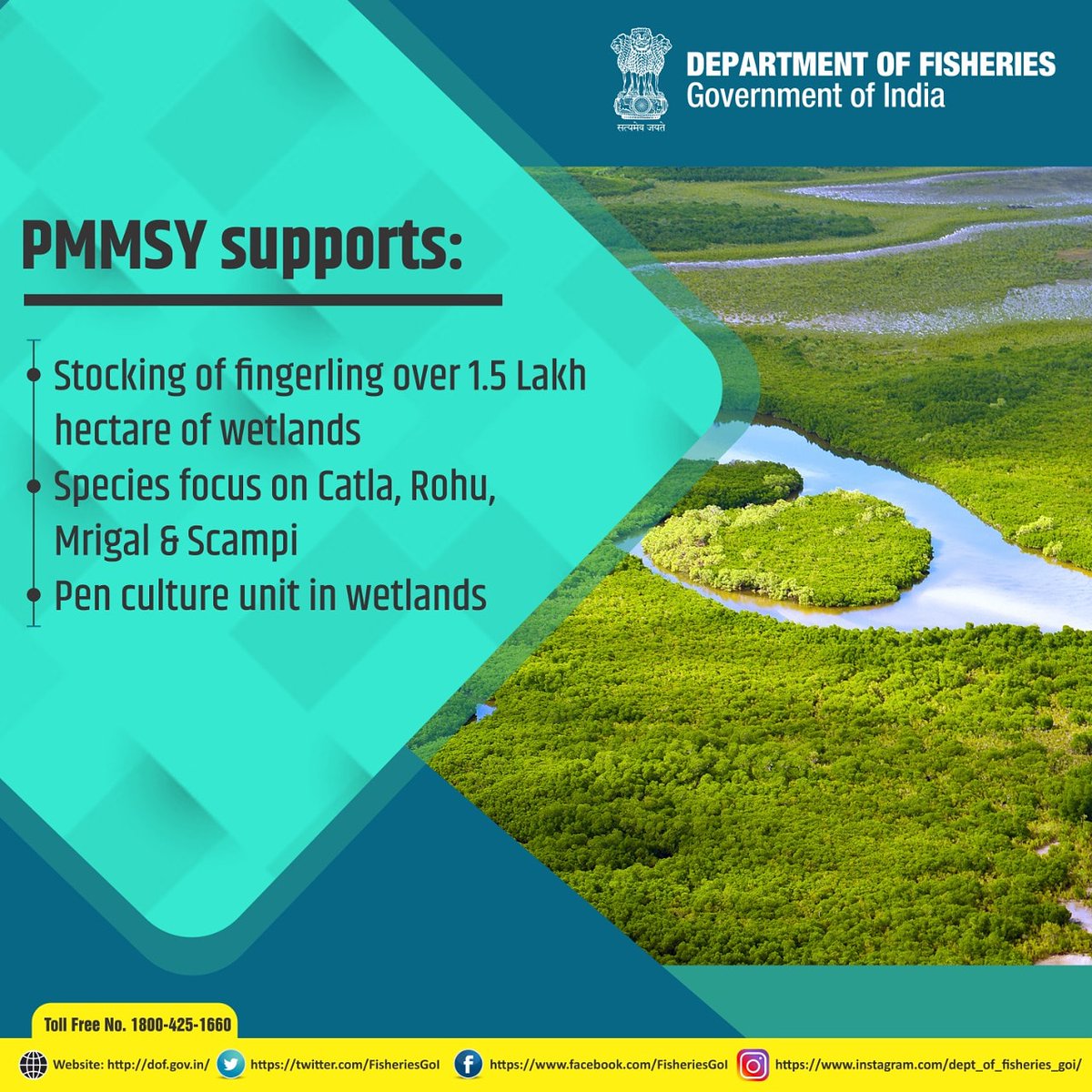 FisheriesGoI's tweet photo. To develop #inland fisheries and optimally utilize #wetlands like beels, ox-bow lakes etc., #PMMSY provides for #fingerling stocking in wetlands.
For more information: https://t.co/sPOoFFLCCX
#Deptoffisheries #fishpreneur #Aquapreneur #Wetlands https://t.co/GvnSBHXksG