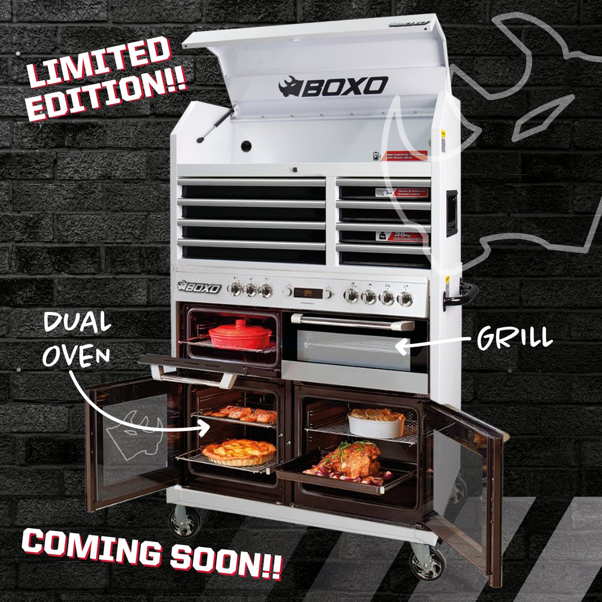 boxotoolsuk's tweet photo. Missing out on meals at work? Not anymore! Cook delicious meals on the go in your #Workshop with the #LimitedEdition 41” #BOXO Cook Master #oolbox! 🥓🍳🥩

✅ #ToolStorage
✅ Dual Oven 
✅ Large Grill

Extremely Limited Edition! Coming Soon...👀

#BOXOUK #BOXOTools #Automotive https://t.co/TdHiXIrLlQ
