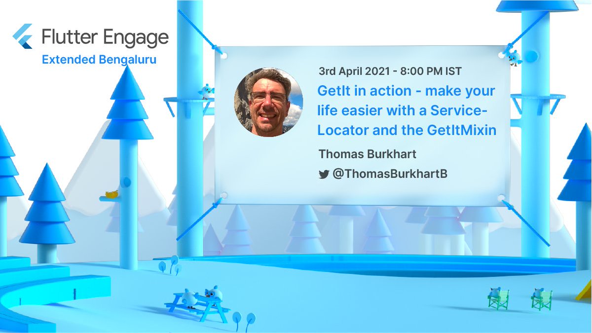 FlutterBLR's tweet image. Say hi to our final speaker for #FlutterEngageExtendedBLR!
@ThomasBurkhartB will talk about Get_it and its implementation.