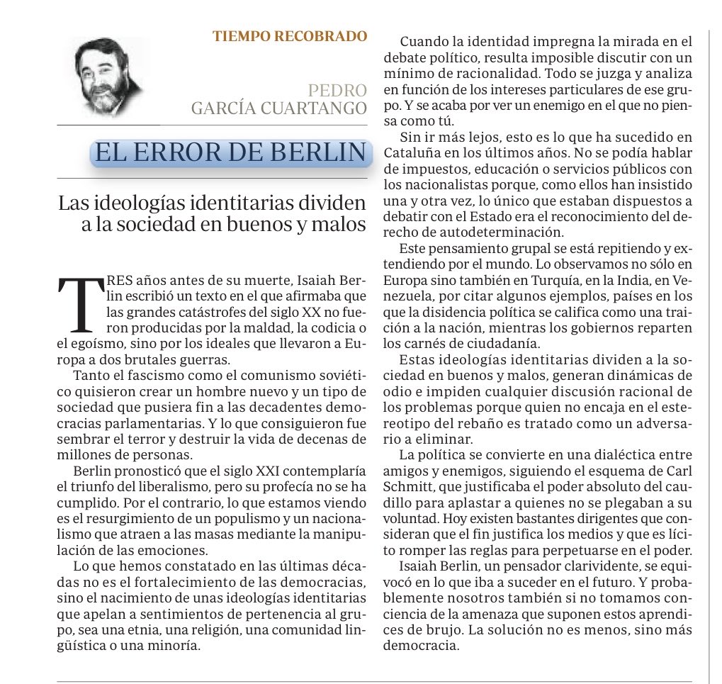 PedroCuartango's tweet photo. Las ideologías identitarias dividen a la sociedad en buenos y malos e impiden cualquier discusión racional de los problemas. https://t.co/PYUo8wGpEx