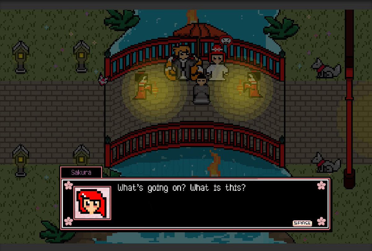 KitsuneProjectS's tweet photo. Sakura marries a wicked kitsune over a river or souls in this latest screenshot of The Girl with the Kitsune Husband.

#screenshot #screenshotthursday #gamedev #indiegamedev #aussiegamedev #kitsune #girlwiththekitsunehusband #marriage #trickery #pixelart #wedding https://t.co/jqxxhLIiAD