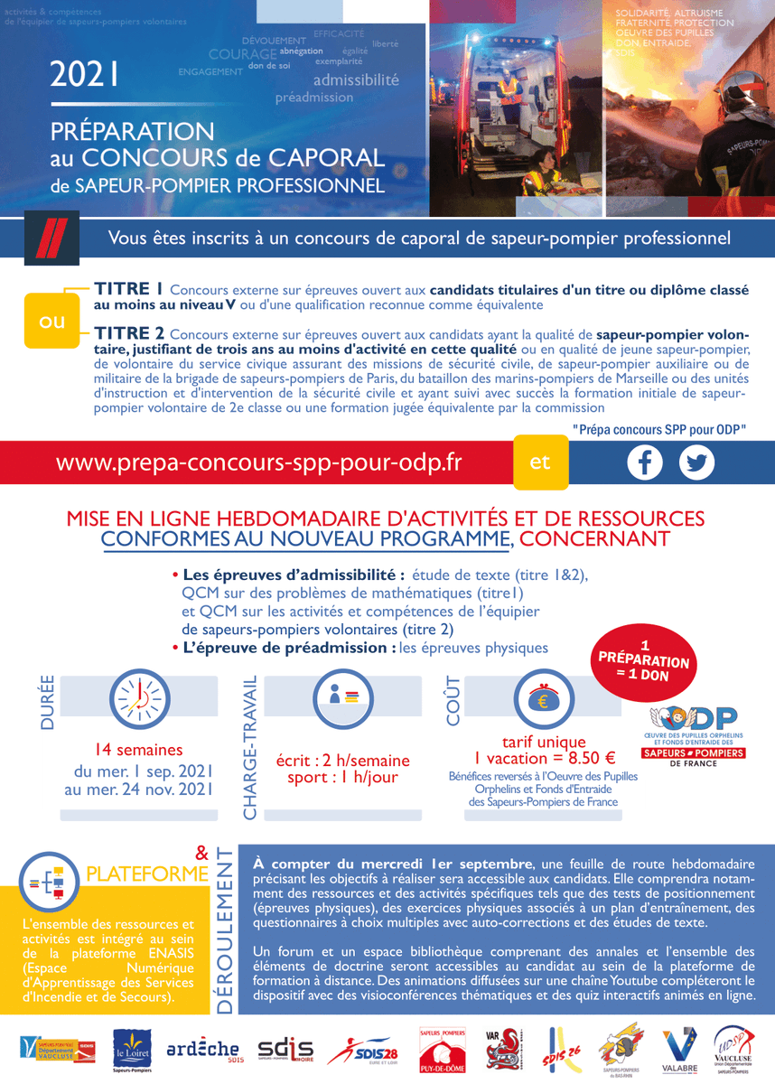 sdis42's tweet photo. Le #SDIS42 se trouve parmi les 10 #SDIS concepteurs du dispositif d'accompagnement au concours de #caporal de sapeur-pompier professionnel @PrepconcoursSpp 
📣 Ouverture des inscriptions ➡ mai 2021 https://t.co/P22HdQyHIZ