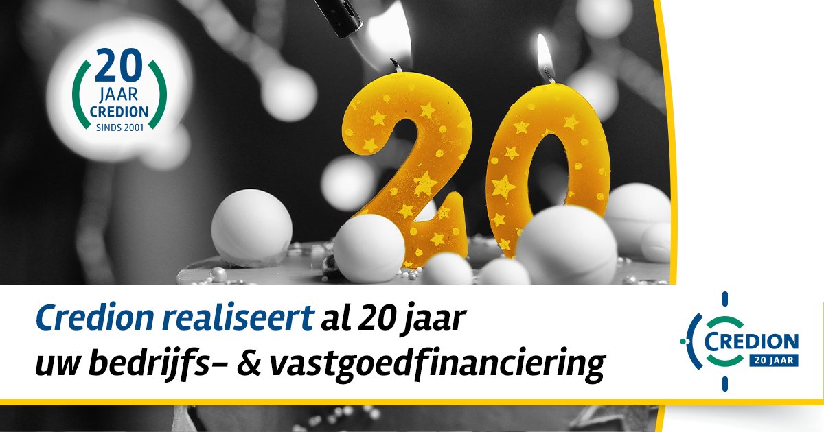 credion's tweet photo. Credion viert vandaag haar 20 jarig jubileum. Wij bedanken al onze adviseurs, klanten en financiers dat ze dit mogelijk hebben gemaakt. Klik hier voor een terugblik https://t.co/yCLCJCraOc #jubileum #20jaar #bedrijfsfinanciering #vastgoedfinanciering #mkb #credion20jaar https://t.co/ymlUND7YsZ