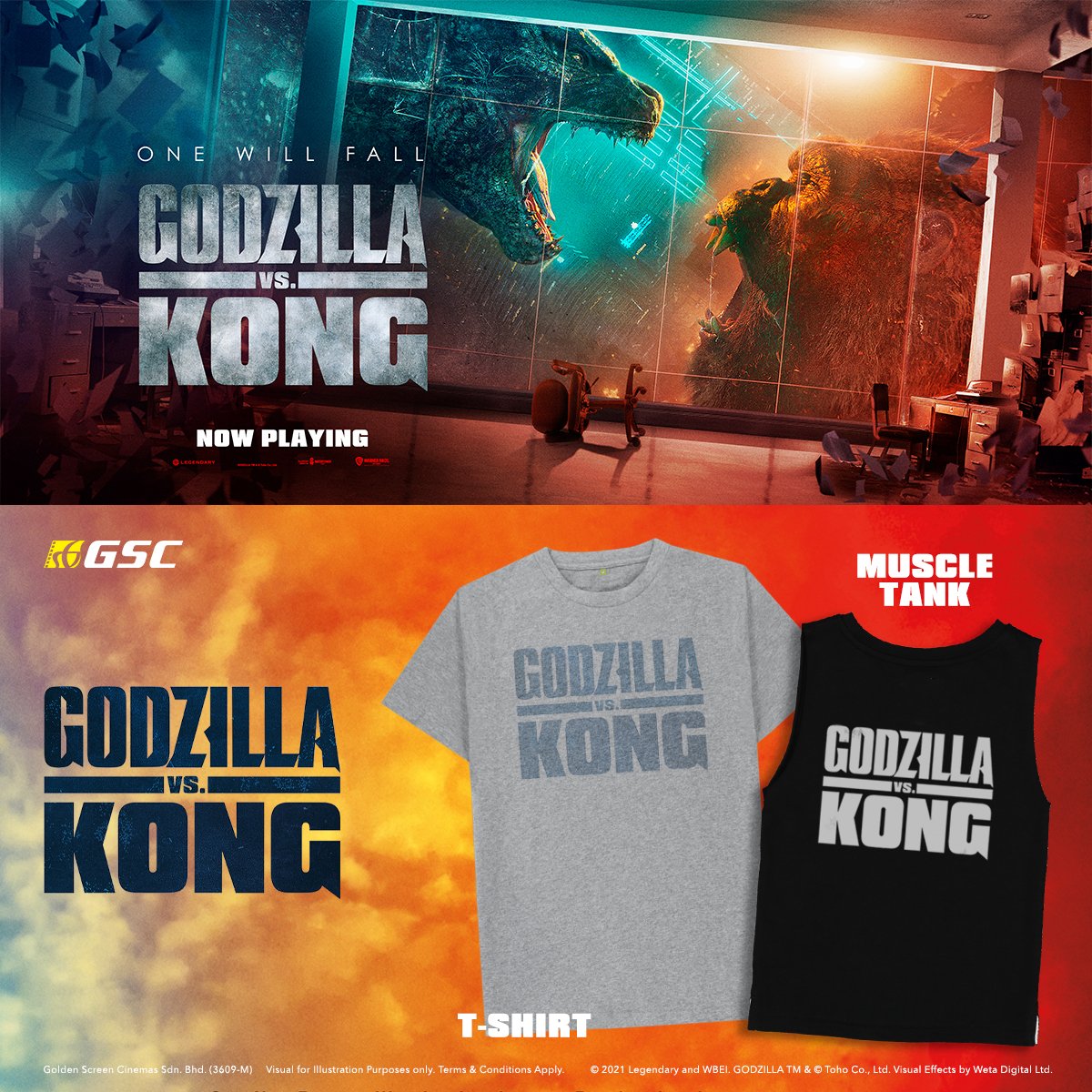 GSCinemas's tweet photo. Khas untuk warga Twitter! Siapa nak T-Shirt &amp; Muscle Tank dari #GodzillaVsKong? 

Follow simple steps below:
Step 1: Love &amp; RT this Tweet
Step 2: Reply us! 

That's it! Contest ends 4 April! Nanti admin akan pilih 5 pemenang bertuah &amp; reply komen korang :) https://t.co/L3iQnWNsxh