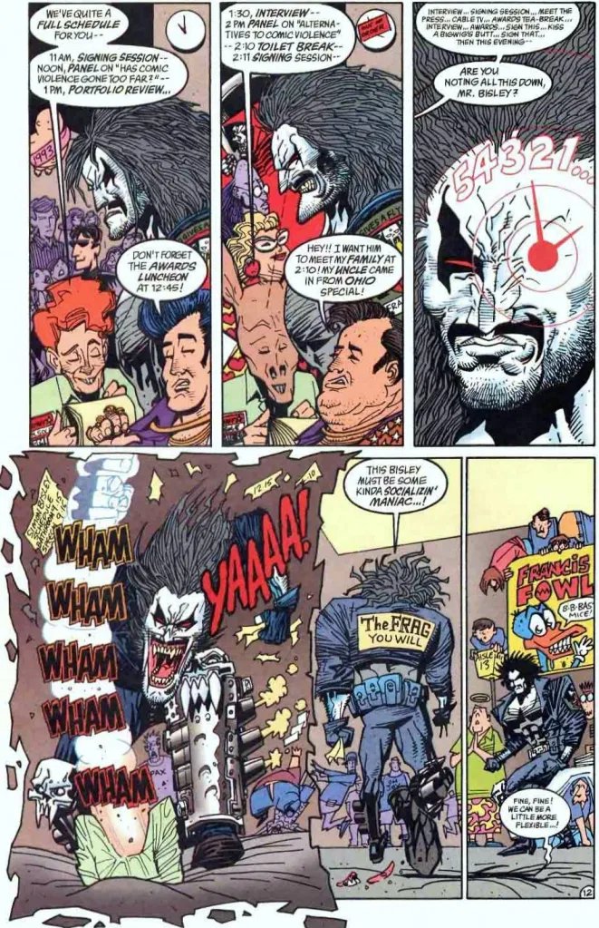 @docvalentine Writers took digs at it every now and then, there was an SDCC convention special where he gets mistaken for Simon Bisley and dragged around to sit on panels and do portfolio reviews 