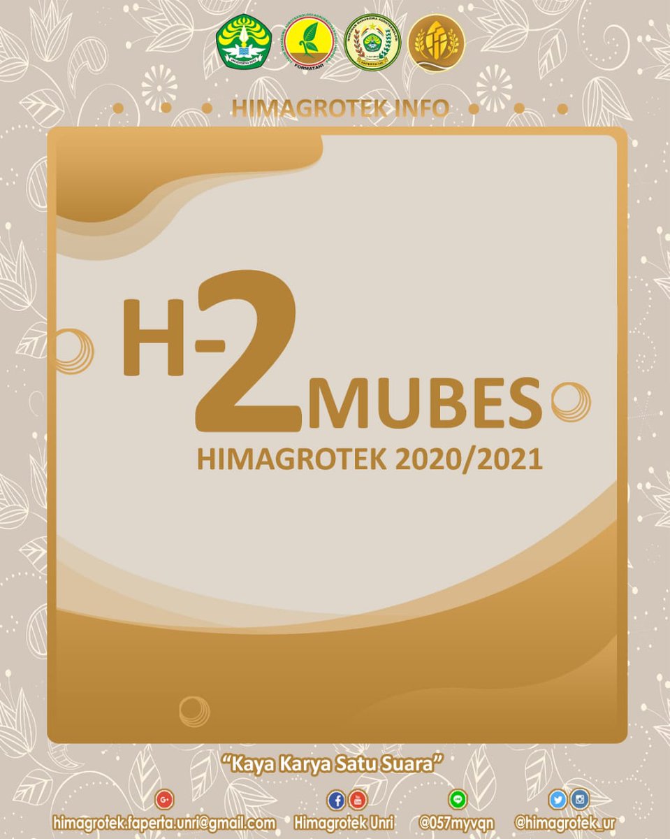 [Agroteknologi Beraksi]
#Agroteknologi_info 📢
SALAM PETANI BERDASI! JAYA!
.
Assalamu ‘alaikum warahmatullahi wabarakatuh
.
H-2 menuju Musyawarah Besar Kepengurusan Himagrotek 2020/2021.
Sehubungan telah berjalan...
instagram.com/p/CNHP_nKpqnI/…