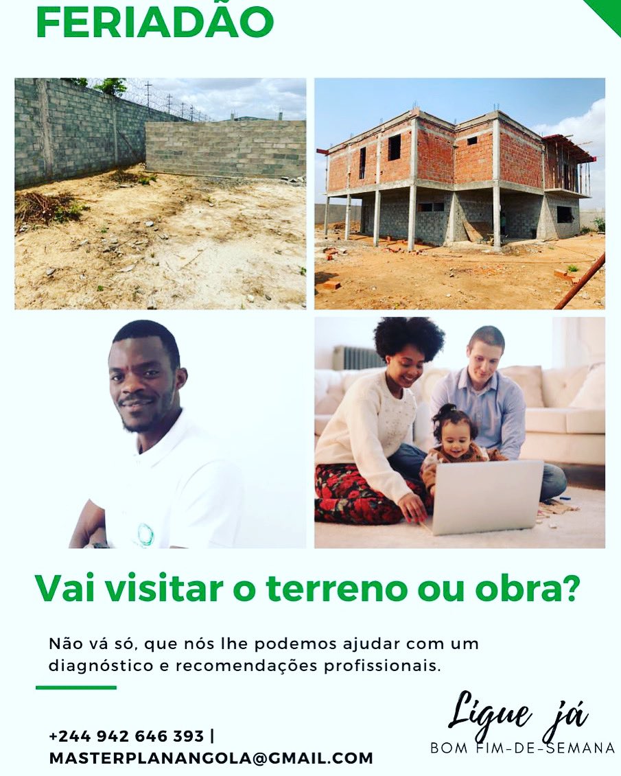 MasterPlanAngol's tweet photo. Faça #progresso no seu #projecto ou #obracivil da sua #casa neste #feriado . Temos 2 vagas para #agendar neste fim-de-semana. WhatsApp: 916043489
Boa #semanasanta #sextafeirasanta 
- - - - - -
Make #progress on your #house #home #designproject or #constructionwork https://t.co/Gykr9dMDuK
