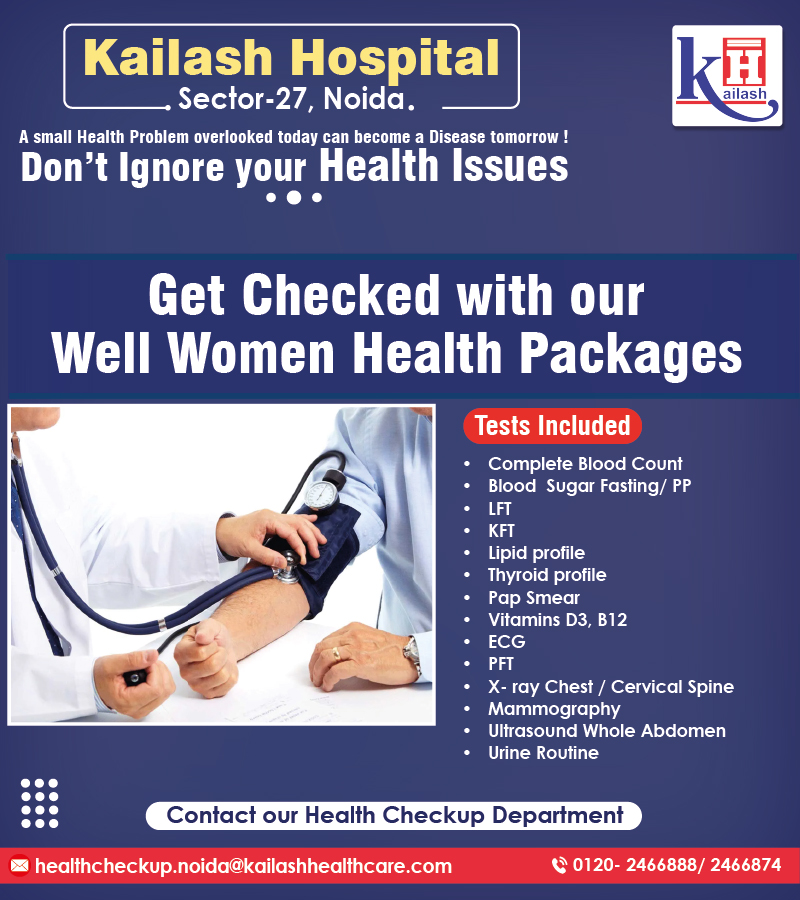 KailashHealth's tweet photo. A small health problem ignored today can become a Disease later. Regular Health Check early diagnosis. 

Avail Well Women Health Packages at Special Prices a Kailash Hospital Sector- 27 Noida. 

Call us 0120- 2466888/ 2466874. 

#HealthCheckup #WomenHealthCheckup #HealthPackages https://t.co/iJ7MVhhBe0