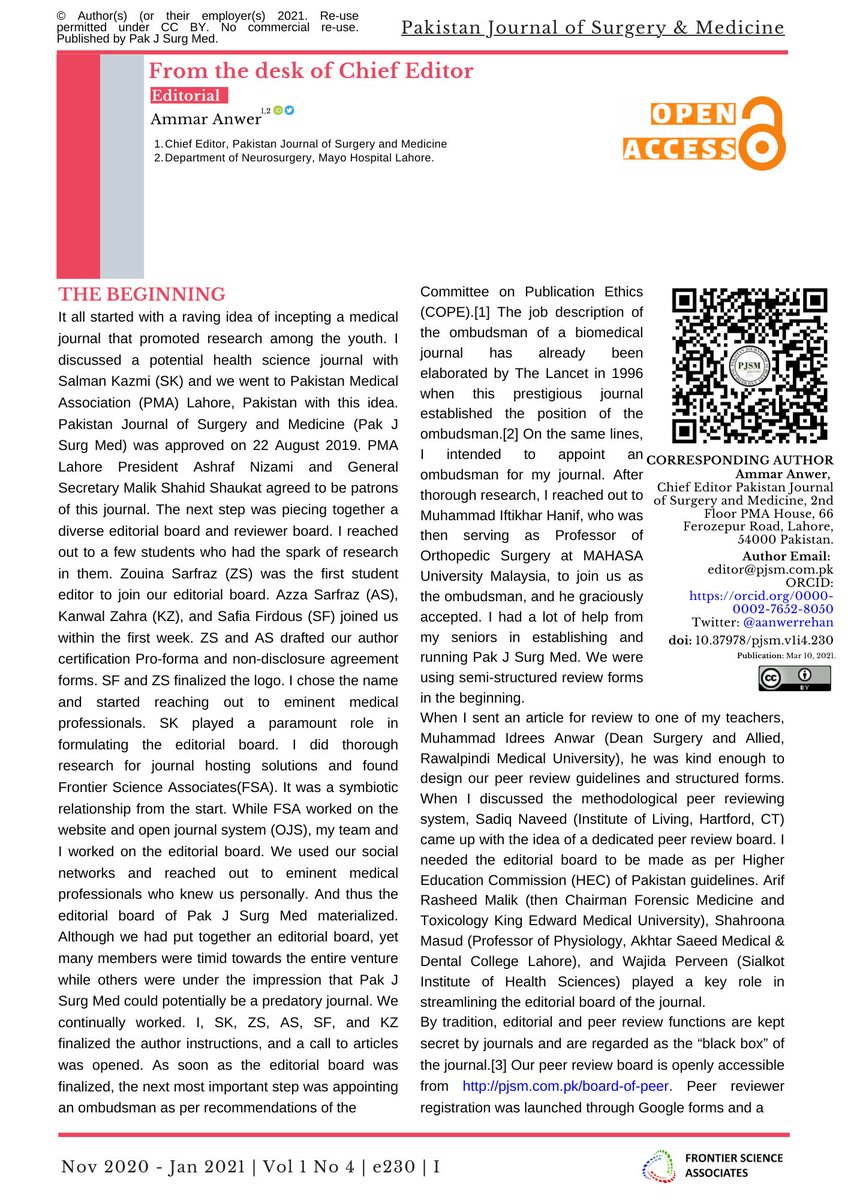 pakjsurgmed's tweet photo. #Editorial Vol 1 No 4 Pak J Surg Med | From the desk of chief editor | A brief introduction to @pakjsurgmed, introduction of our #editorial_board and acknowledgement of reviewers who critically reviewed Volume 1 of Pak J Surg Med.
https://t.co/Jyy84Uu0CC
#PakAcademic https://t.co/MvSdzRkkm2