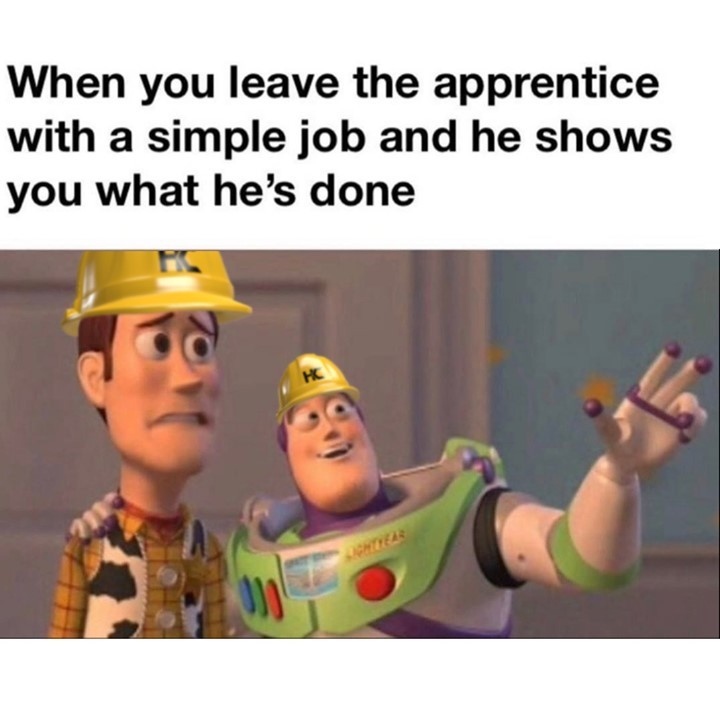 allnycsafety's tweet image. Never leave your apprentice unsupervised 🤣⠀
⠀
Thanks, @steeltoecashflow⠀⠀
#apprenticetraining #apprentice #apprenticelife #journeyman #ironworker #welder #roofer #framer #drywaller #carpenter #hvactech #electrician #plumber #generalcontractor #construction⠀
⠀