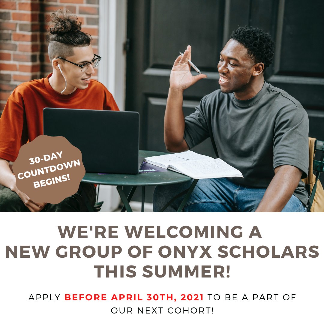 The countdown for our next cohort of Onyx Scholars has begun! One month left to apply for our Summer 2021 group. Apply BEFORE April 30th to be eligible! 
onyxinitiative.org/apply/
#internship #canadajobs