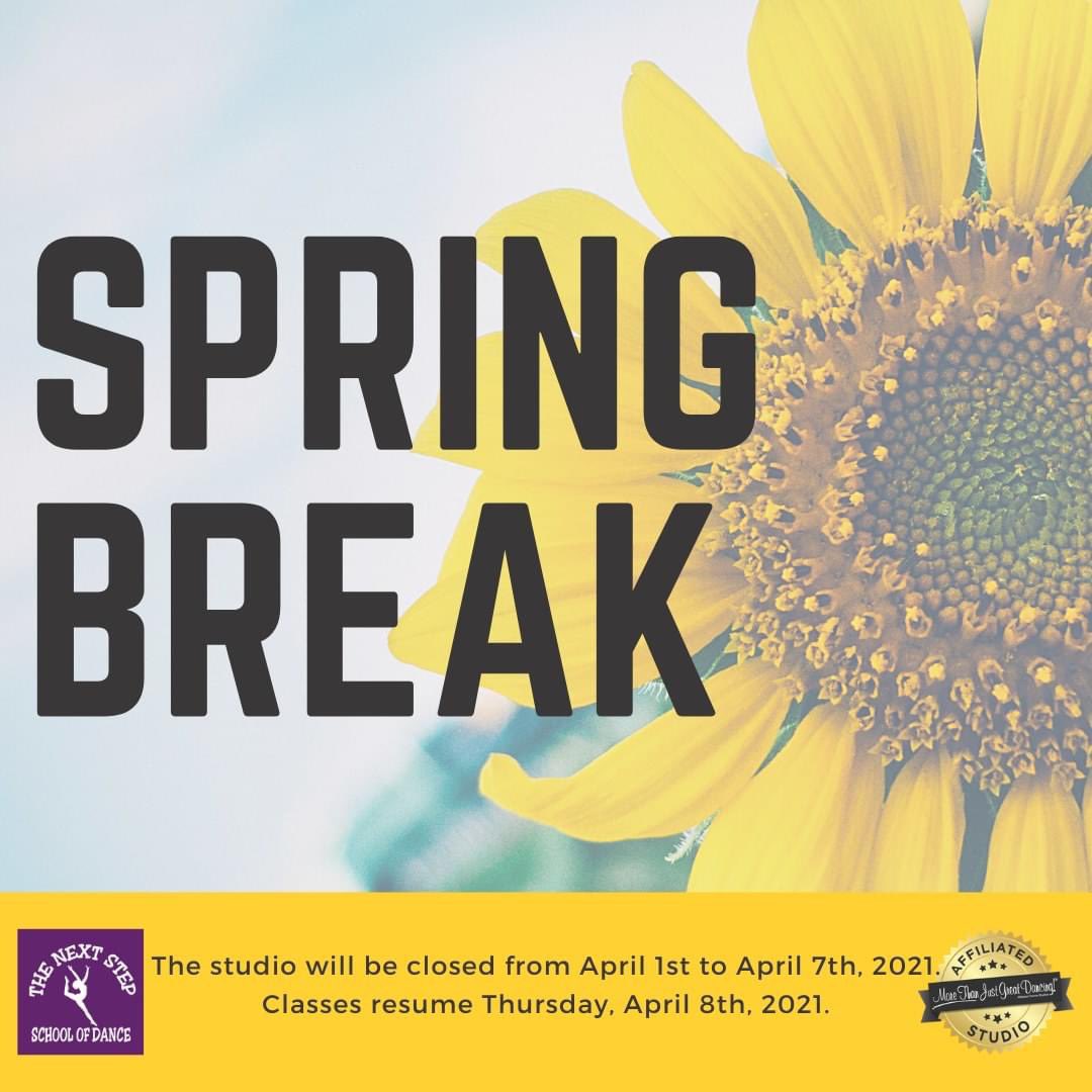 NextStepDancer's tweet image. Enjoy Spring Break! The studio will be closed from April 1st to April 7th, 2021. Classes resume Thursday, April 8th, 2021.
.
.
.
#dance #danceclass #dancestudio #lyndhurstnj #morethanjustgreatdancing #mtjgd #bergencountynj