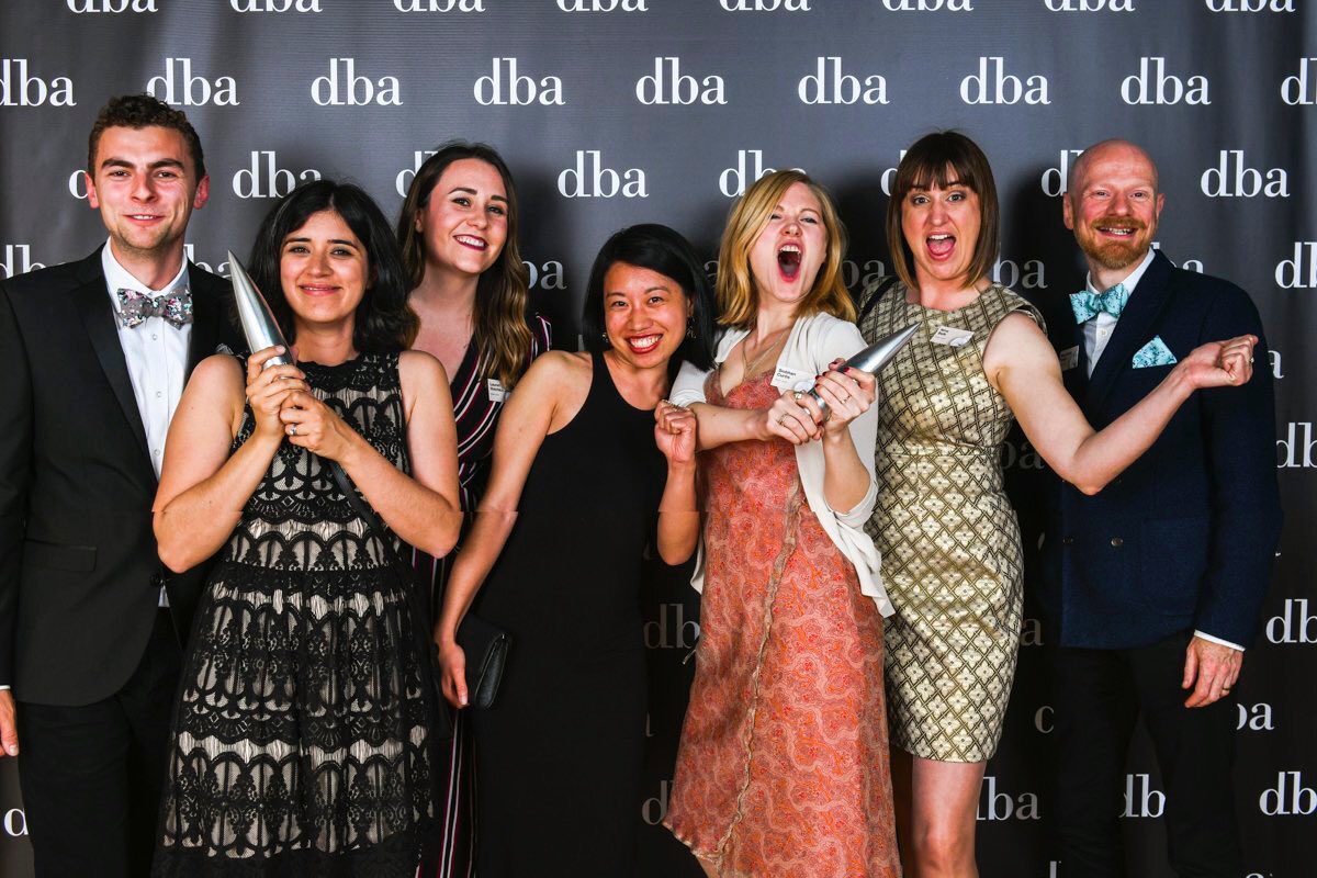 modhuman's tweet photo. 🏆 Last week we won a @dbaHQ #DesignEffectiveness Award for our work with @TescoBankNews, redesigning the role of human contact in a digital-first #customerexperience. The virtual awards will take place 15 June. Here was us celebrating our last DBA win before social distancing. https://t.co/PrMI28nGCV