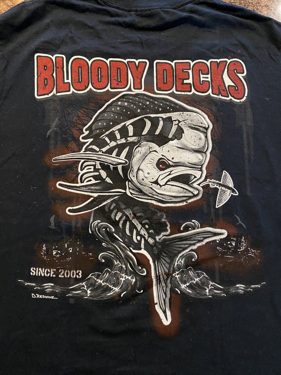 DRedwineArt's tweet photo. #tbtfishart going way back. Love when I find old shirts, I have no idea what year @bdoutdoorsdotcom did the first release? Maybe 2008? The original sketch is most likely around 2002-04.
.
.
#retrofishingshirt #dredwineart #bdoutdoorsdotcom #bloodydecks #dorado #fredhallshow https://t.co/SVP2QKY8PA