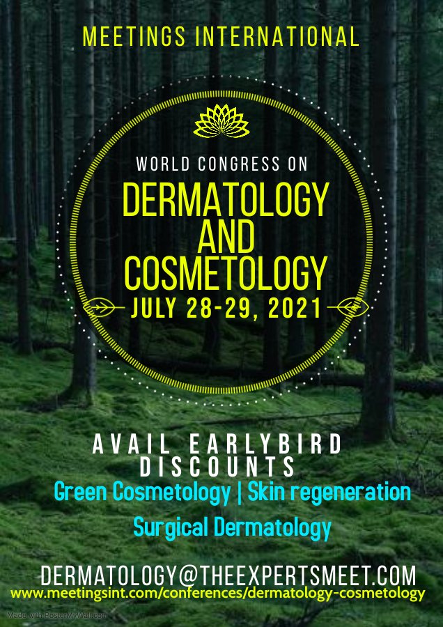 Michelsean4's tweet photo. It's a great honor to invite all the Keynote speakers, Researchers, Professors, to our upcoming World Congress on Dermatology and Cosmetology and avail the slots. We also accepting Manuscript for publication in our respective Journals #Dermatology_Cosmetology 2021 https://t.co/NRUZa0YDCq