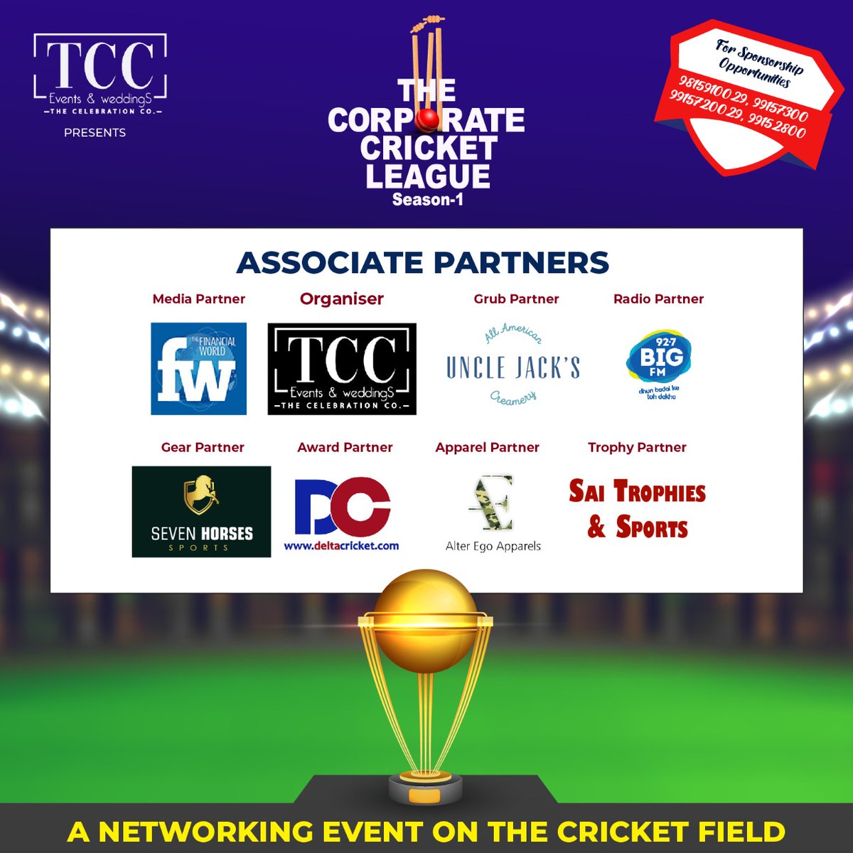 CelebrationChd's tweet photo. We love to thanks our associate partners to join us for Corporate Cricket League Season 1, organised by TCC Events.

Save the Date - 3rd April 2021 #TCCL #thecorporatecricketleague

#cricketnation #cricket #league #corporate #tcc #events #match2021 #sponsor #Chandigarh https://t.co/dzMM3wpTjY