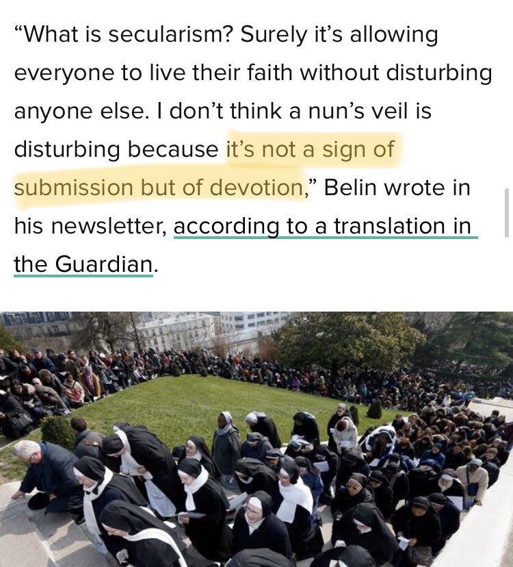 The hijab ban in France seems like a clash of cultures or a clash between secularism and religion but it’s just veiled racism. Pun intended.

How can you tell?

The ban doesn’t apply to nuns because according to French officials, a habit is a symbol of devotion not submission.