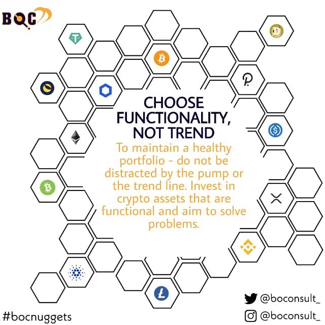 boconsult_'s tweet photo. Functionality over trend

#bocnuggets #cryptocurrency #blockchain #Assetmanagement https://t.co/w2te0TMgfW