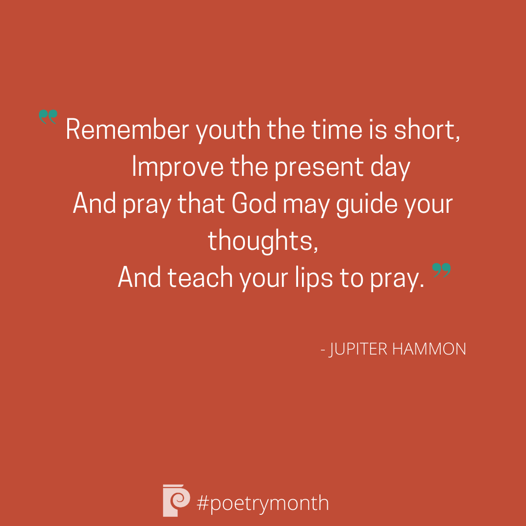 preservationLI's tweet photo. Happy National Poetry Month! To begin, we're sharing a stanza from Jupiter Hammon's poem, "A Poem for Children with Thoughts on Death", written in Hartford, Connecticut on January 1, 1782. 📜 #jupiterhammon #poetrymonth #timeisshort https://t.co/wICuhPtPJO