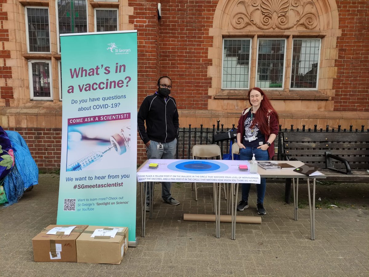 It was so great to get talking to the people of Tooting about #Science , #COVID19  and the #CovidVaccines! Thanks everyone for chatting with us! #StGeorgesUni