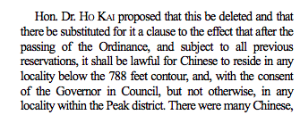 The lack of oppostion stemmed from a desire to please to colonists. Ho Kei and Wai Yuek, the two Chinese members of the council, did not oppose the bill, despite vicious opposition from the majority of the Chinese population. http://www.legco.gov.hk/1904/h040419.pdf