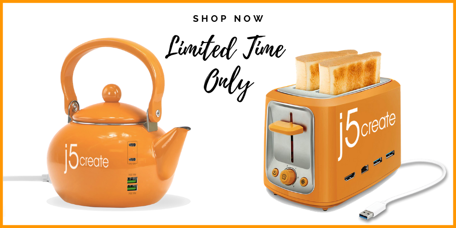 j5create's tweet photo. You're running late for work, you haven't had breakfast, AND your phone is dead. No need to stress, we have the perfect solution for you! Check out the all new JUTH100 Ultra Toasting Hub and JUPK100 Electric Kettle Charging Station! 🍞☕ https://t.co/8SJ9OmOge8 https://t.co/4S1qYadPX6