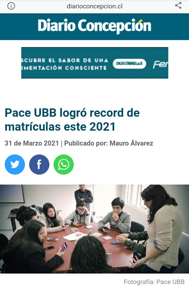 PACEUBB's tweet photo. Hoy, en la versión digital del @DiarioConce puedes leer la nota que realizamos sobre nuestras buenísimas cifras de matrículas PACE UBB, más un balance del trabajo realizado el año pasado y una proyección para este año.✌️👏😁⬇️
https://t.co/sPmE9CcZX2 https://t.co/8yVlvNbTUx