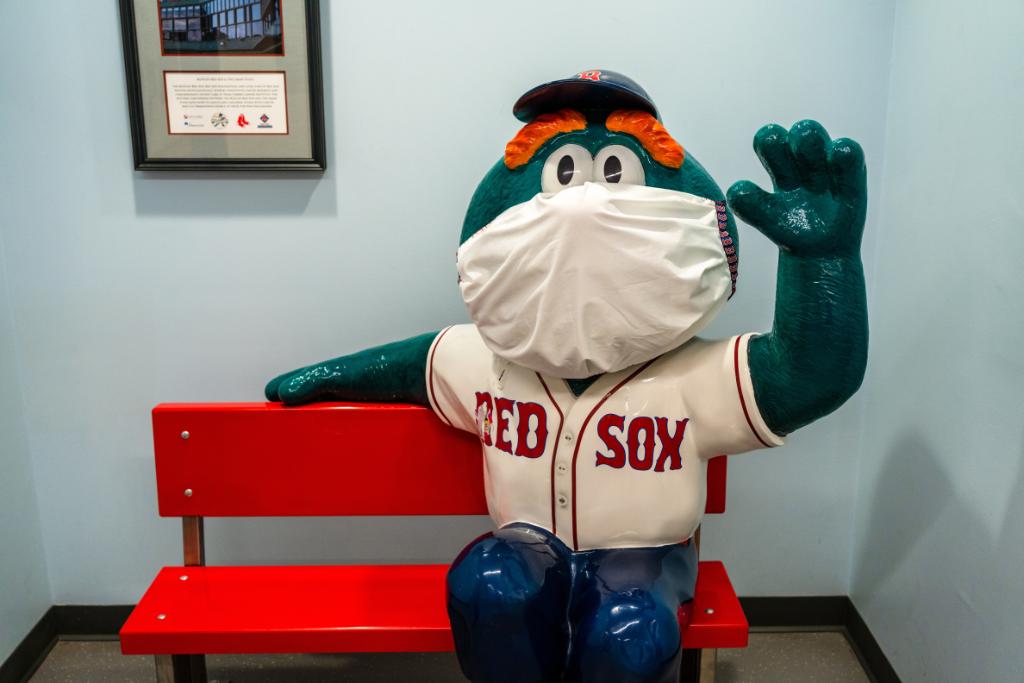 Wally with a giant Red Sox face mask. Photo by Sam Ogden.