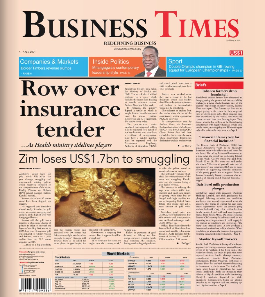 ZiFMStereo's tweet photo. This weeks edition of The @BusinessTimesZW is out now!

To subscribe simply dial *185#, call +263777483398 or send an email to gandari@abcommunications.co.zw.

To read simply click the link 
https://t.co/KDkxTttjJR

#RedefiningBusiness https://t.co/wM02wxK9ZH