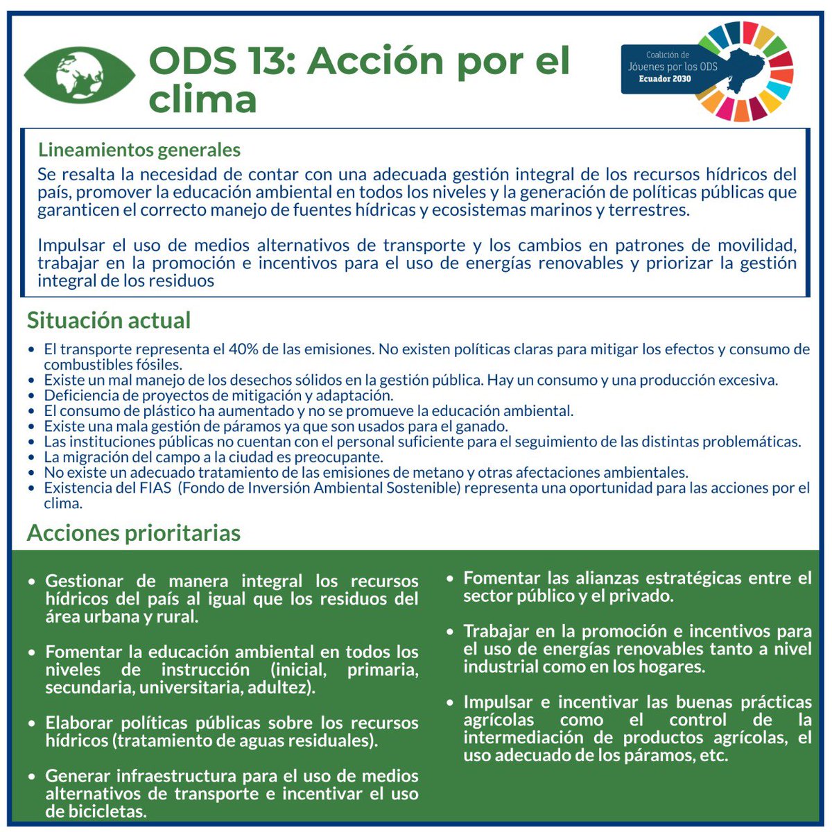 ecuador2030's tweet photo. La acción por el clima debe ser un eje prioritario en la agenda del siguiente gobierno. ¿Qué proponemos? 

#JovenesEcuador2030 #ODSecuador #Agenda2030 #elecciones2021ec https://t.co/z8hK4l3mhq