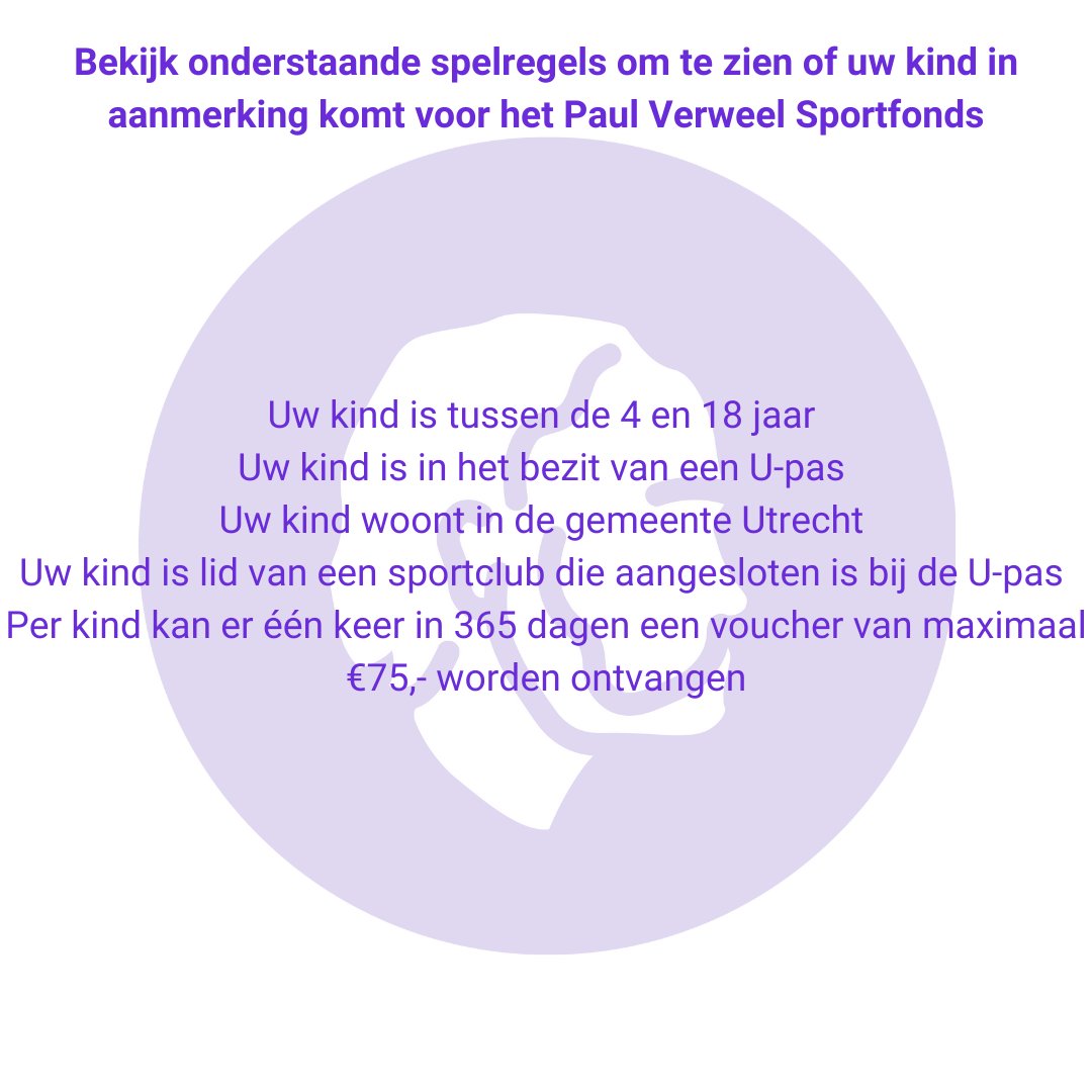 Als er thuis te weinig geld is voor sportkleding en/of sportmateriaal dan kan het Paul Verweel Sportfonds helpen! Kijk voor meer informatie op onze website: paulverweelsportfonds.nl