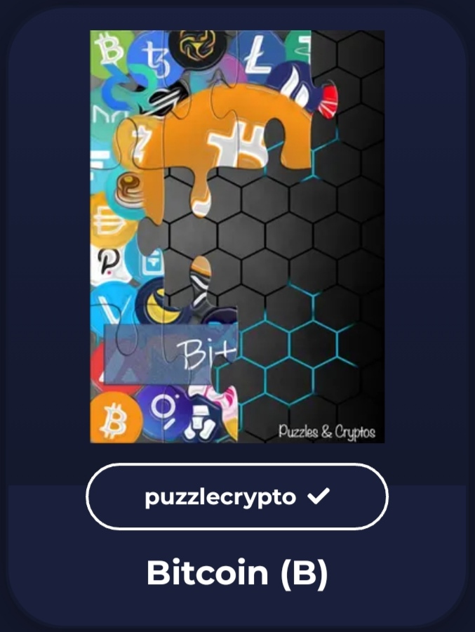 PuzzlesCryptos's tweet photo. For starting your puzzle, you need to set the first pieces... how many pieces do you have?

Join us at our telegram channel.
https://t.co/oNTQjFYwNp

#NFT #cryptoart  #nftcollector #NFTcomunity https://t.co/3682fPgWSj