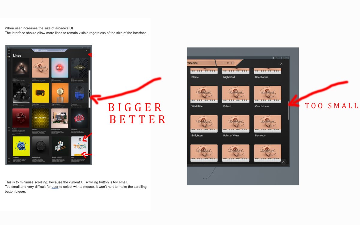 Jlucson's tweet photo. @output I love Arcade but i hate this scrolling button. If you gonna ignore me that's cool but lease just change the scrolling button and make it bigger. #Arcade #OutputArcade #UIdesign https://t.co/jwKzp33Uyz