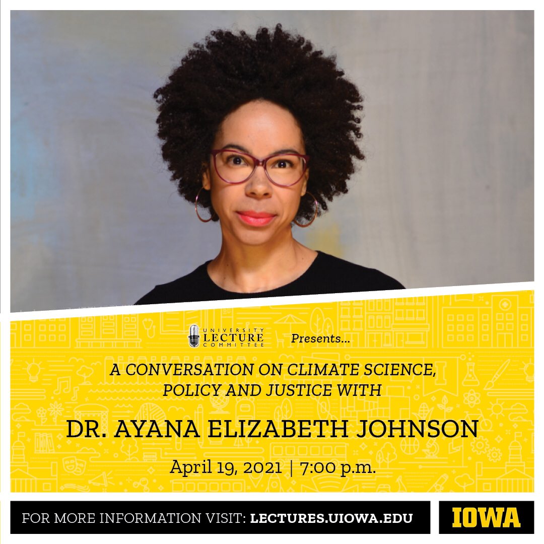 uilectures's tweet photo. Join us April 19th at 7PM for “A Conversation on Climate Science, Policy and Justice with Dr. Ayana Elizabeth Johnson.” Dr. Johnson is a marine biologist, policy expert, writer, and Brooklyn native.

To view the event, tune into https://t.co/Ooe59IAc5w https://t.co/v3Bko7Xm4N