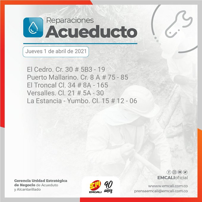 ¡Ojo! Estas son las reparaciones de acueducto para hoy