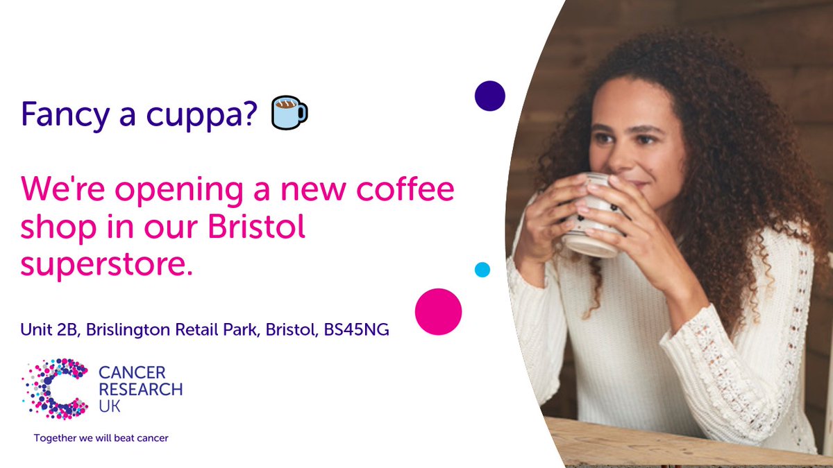 CRUKBristolSS's tweet photo. We're proud to be opening our first-ever coffee shop at OUR superstore! Drop-in for a takeaway coffee from the 15 April whilst supporting our life-saving research ☕ https://t.co/3vc7Wqhlz7