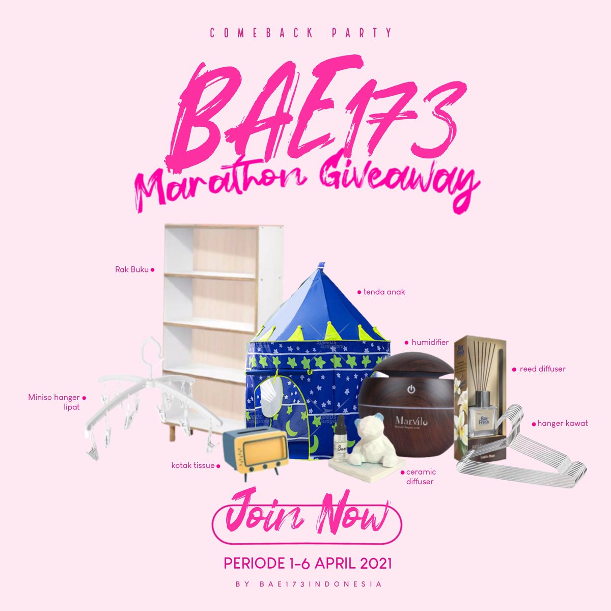 BAE173Indonesia's tweet photo. [🎁]

Marathon Giveaway Day 1
By Supporters BAE173 Indonesia 

Hi 🎉
Selamat datang di hari pertama marathon. Untuk detail syaratnya bisa dicek pada poster dibawah ya 😉

Run! Run! 🏃🏻‍♀️🏃🏻‍♂️🏃🏻‍♀️🏃🏻‍♂️

Link YT Switch On BAE173
🔗 https://t.co/XsAPkG0lrm

#BAE173 #비에이이173 #D7_LovedYou https://t.co/9Hp8o8KNTr