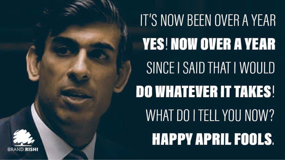 1 year of zero proper support for 3.8 million self employed taxpayers and zero parity from <a href="/RishiSunak/">Rishi Sunak</a> divisive and discriminatory grant schemes. Is there a record for the world’s longest April fool ? #excludeduk <a href="/TomTugendhat/">Tom Tugendhat</a> @HMTAllegra <a href="/bbclaurak/">Laura Kuenssberg</a> <a href="/skynewsniall/">Niall Paterson</a>