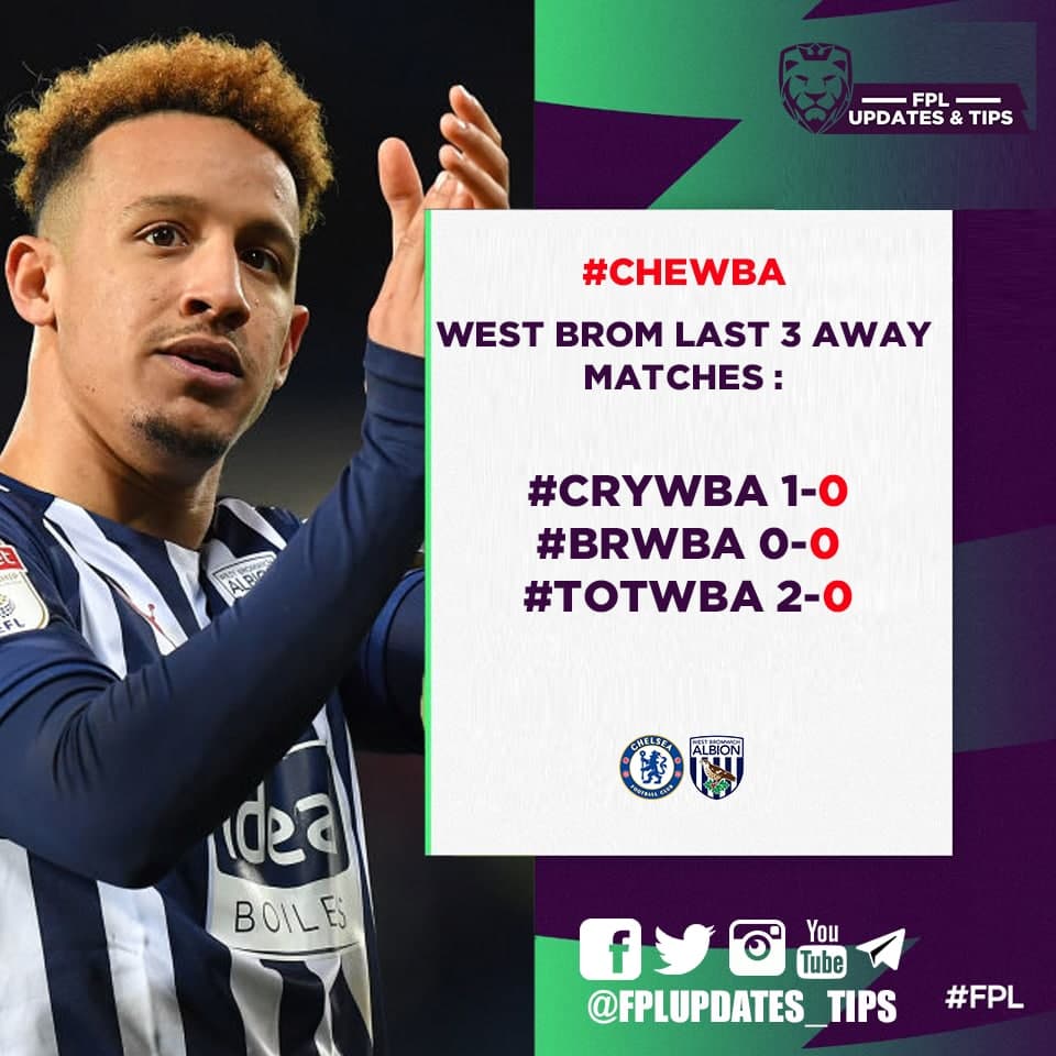 FPLUpdates_Tips's tweet photo. Chelsea Last 5 Home Matches :
#CHEEVE 2-0
#CHEMUN 0-0
#CHENEW 2-0
#CHEBUR 2-0
#CHEWOL 0-0
(5/5) cleansheets!
West Brom Last 3 Away Matches :
#CRYWBA 1-0
#BRWBA 0-0
#TOTWBA 2-0
(3/3) failed to score https://t.co/M5N5sq7NaB
