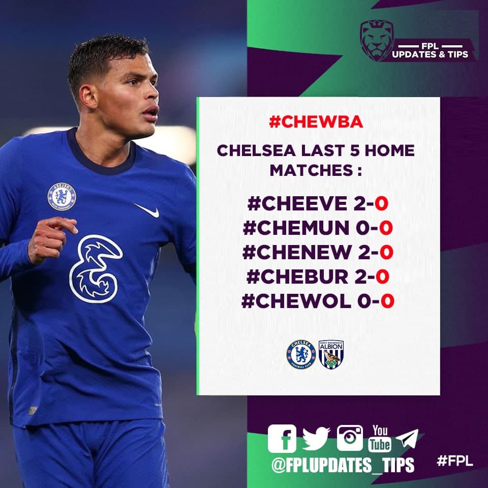 FPLUpdates_Tips's tweet photo. Chelsea Last 5 Home Matches :
#CHEEVE 2-0
#CHEMUN 0-0
#CHENEW 2-0
#CHEBUR 2-0
#CHEWOL 0-0
(5/5) cleansheets!
West Brom Last 3 Away Matches :
#CRYWBA 1-0
#BRWBA 0-0
#TOTWBA 2-0
(3/3) failed to score https://t.co/M5N5sq7NaB