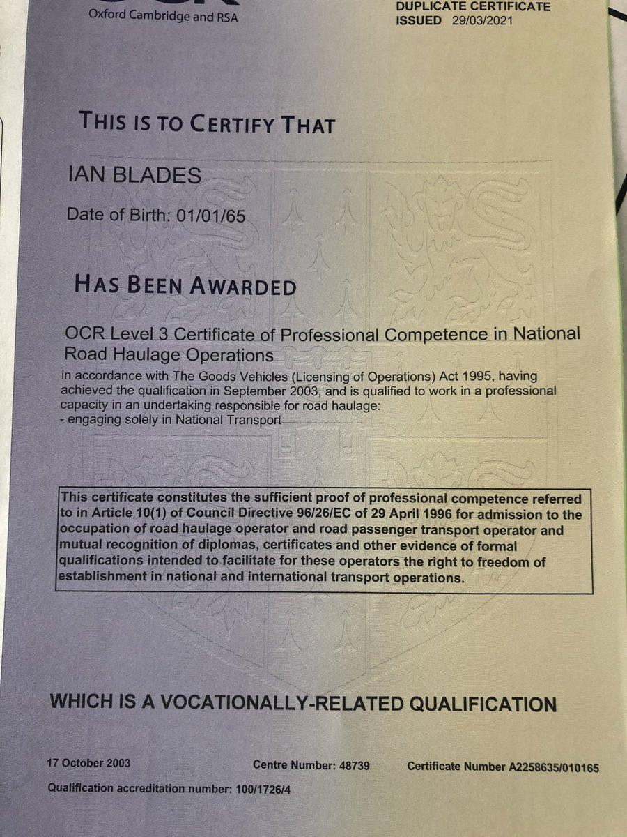 IanDBlades's tweet photo. Β£60 for copy of old certificate. π€― #Gettingreadyfornewadventures #transportmanagement https://t.co/iHr4mJsycA