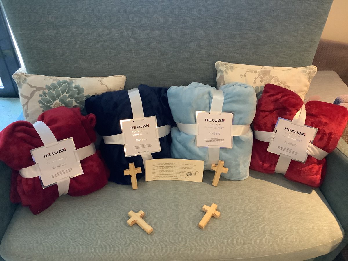 BurwoodHome's tweet photo. Thank you so much to St John's church Broadstone who have kindly donated comfort prayer blankets to our residents. The blankets have been blessed at the church, &amp; are a lovely way of spreading peace and support at such an uncertain time #burwood #prayer #easter2021 🤲⛪️🌞 https://t.co/uGh7jLxHIx
