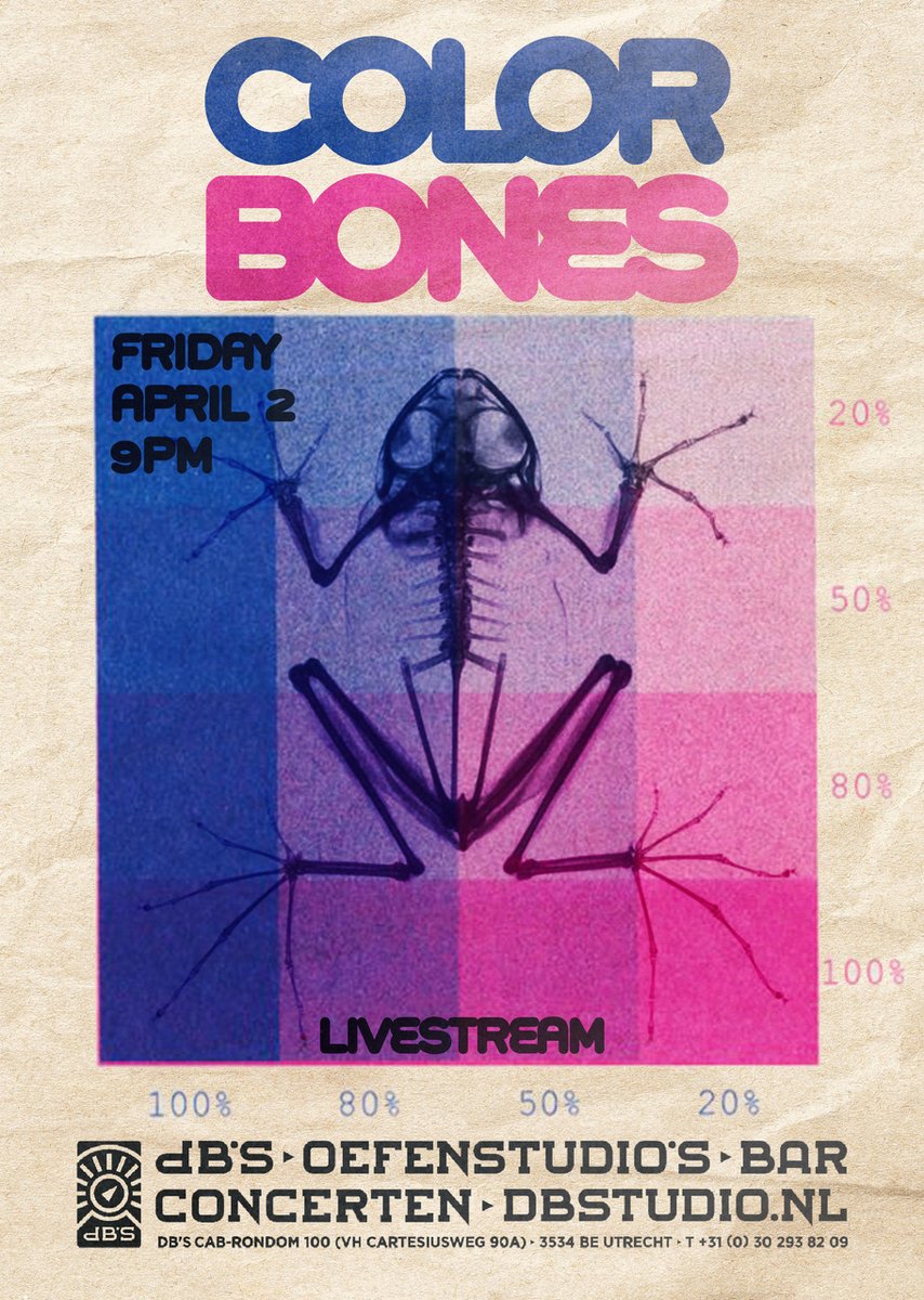 Keep on keeping on. Vrijdag 2 april weer een - gratis - live stream. Dit keer van de Utrechtse indieband Color Bones. Via de <a href="/dBsUtrecht/">dB's</a> socials. aanvang 21 uur.