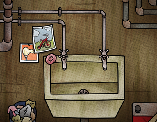 cardpocalypse_'s tweet photo. What better time of year to share a few of our Easter eggs. Any guesses why the janitor might have a picture of this tricycle on the wall of the boiler room? #eastereggs https://t.co/a560V4HQKk