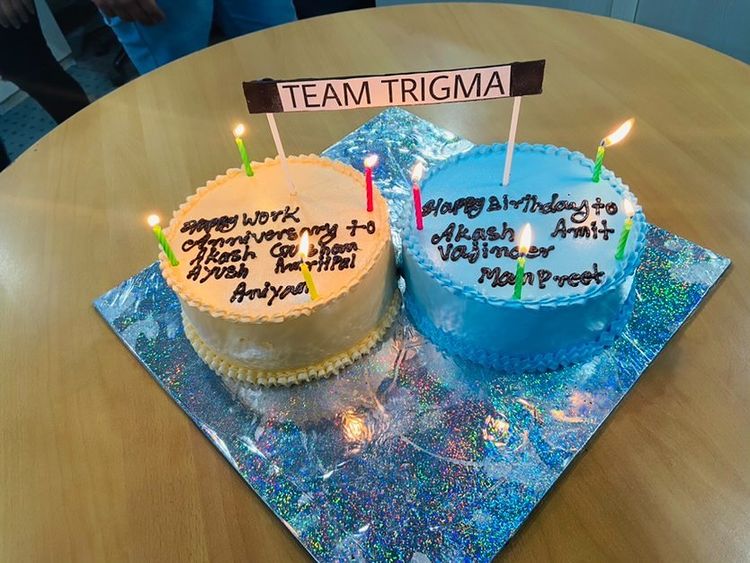 Trigma's tweet photo. #Remarkablepeople deserve #remarkablethings! We hope that amazing things occur in your life and your year ahead is filled with joy. 

#HappyBirthday and #WorkAnniversary 

#Note-Trigma follows all the covid-19 precautions. Mask are removed just for the purpose of taking pictures. https://t.co/5gTrfRWa2w