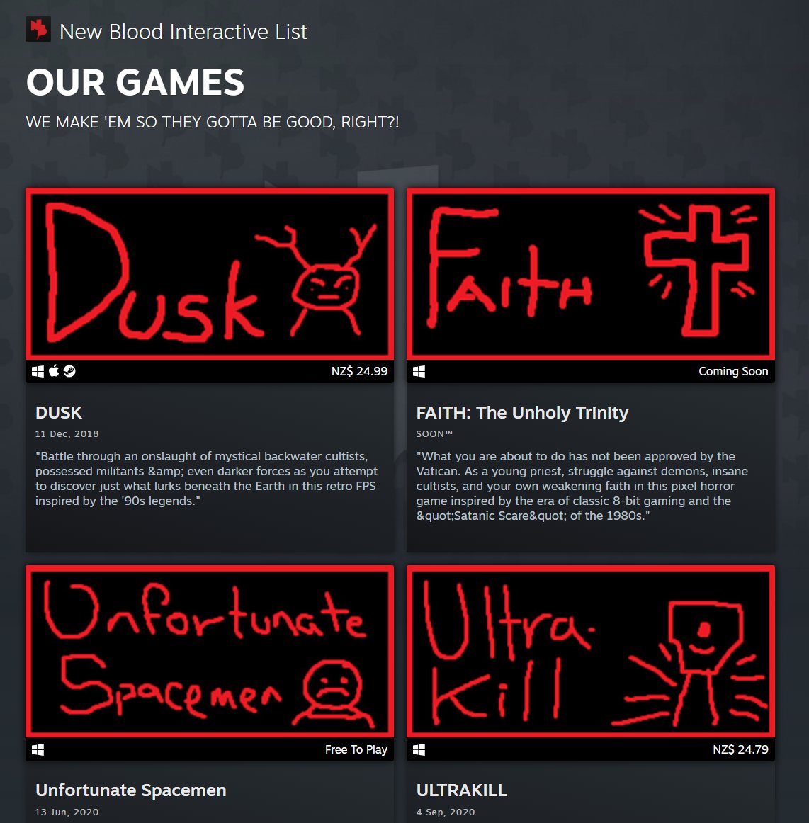 As you know, we here at New Blood love to support up-and-coming artists! 

So *starting today* we've had <a href="/DUSKdev/">David Szymanski</a>'s 4 year old daughter Lavender redo all of our Steam store art!

Every Like + RT gives her fresh encouragement, so let's show her Macoroni.Art some love <3